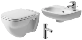 Duravit D Code toiletset diepspoel 35.5x54.5cm met closetzitting fontein kraangat rechts 36x27cm wit fonteinkraan chroom 0296237/sw85520/sw238430/