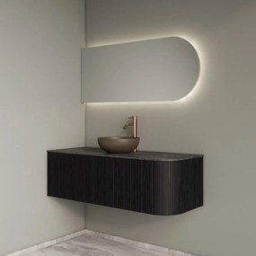 Gliss Design Alluro badmeubel ribbelfront met ronding rechts 120cm black en zwart leisteen toppaneel