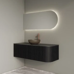 Gliss Design Alluro badmeubel ribbelfront met ronding rechts 120cm black en zwart leisteen toppaneel