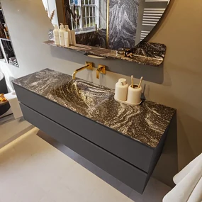 Mondiaz Vica DLux badmeubel 150cm dark grey 2 lades met wastafel lava midden zonder kraangat