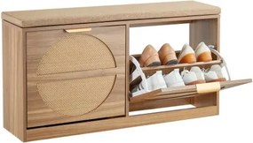 VEVOR schoenenbank met 2 neerklapbare deuren, draagvermogen 200 kg, schoenenkast, schoenenopbergmeubel, 980x240x515 mm, voor hal, woonkamer, slaapkamer, MDF schoenenkast met 2 opklapbare lades, gewatteerd zitkussen, rotanlook, natuurlijke houtkleur