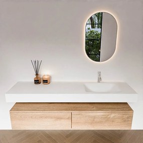 Zaro Alan badmeubel 170cm washed oak 2 lades met vrijhangende wastafel cloud rechts 1 kraangat talc