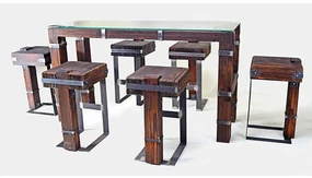 CHYRKA® Eettafel woonkamer tafel DROHOBYCZ kruk loft vintage bar industrieel design handgemaakt hout glas metaal