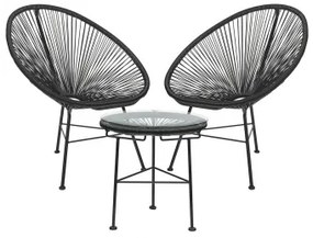 Loungeset Met 2 Fauteuils En Bijzettafel In Staal En Synthetisch Wicker New Acapulco Zwart - Sklum