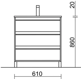 Muebles Resh badmeubel 60cm met 3 lades en wastafel wit mat