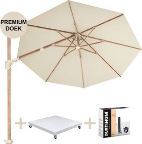 Challenger T2 premium Ø350 cm teak champagne met zandkleur 90 KG voet en hoes