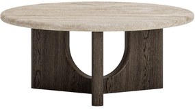 Goossens Salontafel Sisu rond, travertine bruin, modern design, 95 x 40 x 95 cm