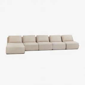 Modulaire Linker Chaise Longue Bank Van 5 Delen In Vacuüm Verpakte Corduroy Temple Corduroy Linnen Beige - Sklum