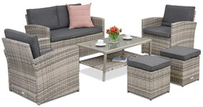 Monaco Coffee tuinmeubelen 4 + 2 Garden Point poefs lichtgrijs