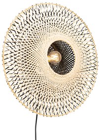 Smart wandlamp met dimmer bamboe 50 cm met stekker incl. Wifi A60 - RinaOosters E27 rond Binnenverlichting Lamp