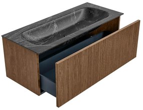 Mondiaz Kurve-dlux 110cm badmeubel walnut met 1 lade en wastafel big medium midden zonder kraangat lava