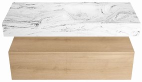 Mondiaz Alan DLux badmeubel 110cm washed oak 1 lade met wastafel glace rechts zonder kraangat