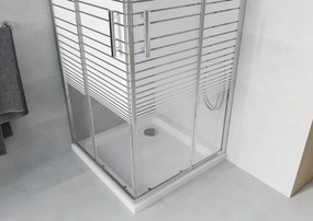Mexen Rio vierkante douchecabine 90 x 90 cm, witte strepen, chroom + platte douchebak, wit - 860-090-090-01-20-4010