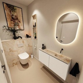 MONDIAZ TURE-DLUX 100cm toiletmeubel Talc. EDEN wastafel Frappe positie rechts. Zonder kraangat. TUREDX100TALR0FRA