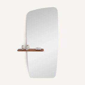 Asymmetrische spiegel met notenhouten legplank H170 cm, Nella