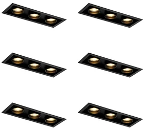 Set van 6 Moderne inbouwspot zwart verstelbaar 3-lichts - Roof GU10 Binnenverlichting Lamp