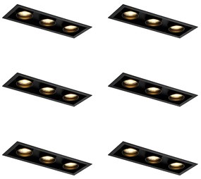 Set van 6 Moderne inbouwspot zwart verstelbaar 3-lichts - Roof GU10 Binnenverlichting Lamp