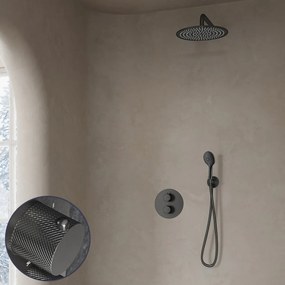 Saniclear Iron Curved inbouw regendouche rond met 20cm hoofddouche, muurarm en 2 standen handdouche verouderd ijzer - gunmetal