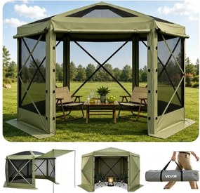 VEVOR Pop-up Paviljoen, 3 x 3 m, Grote 6-zijdige Campingtent met Afneembaar Dak & Draagtas, Feesttent, Zonnescherm voor 6-8 Personen op Terras en Tuin, Groen