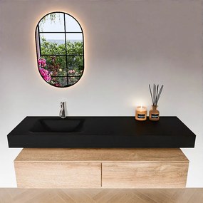 Zaro Alan badmeubel 160cm washed oak 2 lades met vrijhangende wastafel cloud links 1 kraangat urban