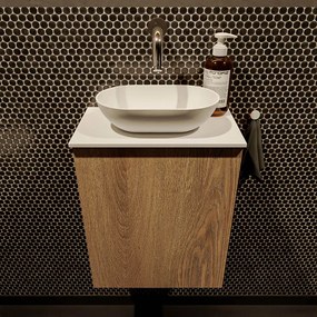 Mondiaz Fowy toiletmeubel 40cm washed oak met witte waskom midden zonder kraangat