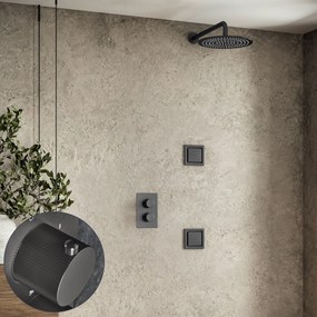 Saniclear Iron Stripes inbouw regendouche 20cm met vierkante massagejets en muurarm verouderd ijzer - gunmetal