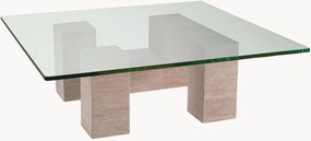 Travertin salontafel Ikal met glazen tafelblad
