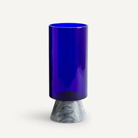 Hoge schaal in blauw glas en marmer, Trapani