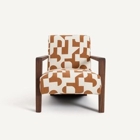 Fauteuil van massief notenhout, jacquard stof, Sanami