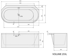 Polysan Astra Monolith hoekbad wit 160x75x60cm rechts