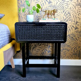 Nachtkastje Zwart Rotan - 50x30x60cm.