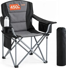 VEVOR Campingstoelen (Extra Groot) Klapstoel met een draagvermogen van 204 kg, Visstoel met gewatteerde rugleuning en armleuningen, Klapstoel met bekerhouder, zijvak en koeltas, voor buitenactiviteiten