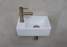 Mueller Rhea XXS fonteinsetje wit glans met rechte verouderd messing kraan links