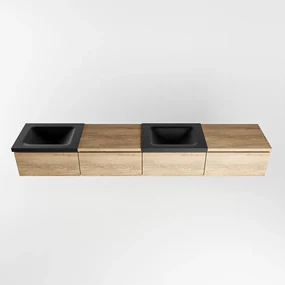 Mondiaz Bukla 240cm badmeubel met module 60 rechts Washed Oak met 4 lades wastafel Cloud dubbel 2 kraangaten Urban