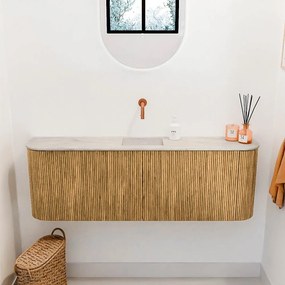 Mondiaz Joya DLux 125cm toiletmeubel ronding links/rechts oak met wastafel faye midden zonder kraangat ostra