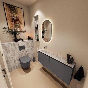 MONDIAZ TURE-DLUX 120cm toiletmeubel Dark Grey. EDEN wastafel Glace positie links. Zonder kraangat. TUREDX120DGRL0GLA