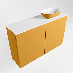 Mondiaz Fowy toiletmeubel 80cm ocher met gele waskom rechts en kraangat