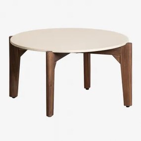 Ronde Salontafel In Cement En Acaciahout Xajul Ø65 Cm - Sklum