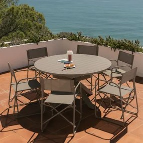 Set Van Uitschuifbare Aluminium Tuintafel Barces 145-200x145 Cm En 6 Inklapbare Regisseursstoelen Van Staal Melida Moka Bruin - Sklum
