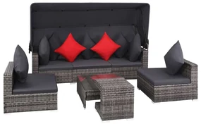 vidaXL 7-delige Loungeset met kussens poly rattan grijs