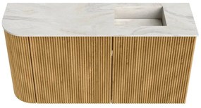 Mondiaz Joya DLux 80cm toiletmeubel ronding links oak met wastafel faye rechts zonder kraangat ostra