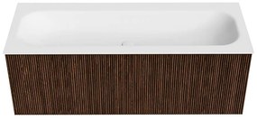 Mondiaz Kurve 120cm badmeubel walnut met 1 lade en wastafel big large midden 2 kraangaten
