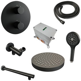 Brauer Stripe inbouw regendouche rond met 25cm hoofddouche, rechte muurarm en 3 standen handdouche set 40 zwart mat