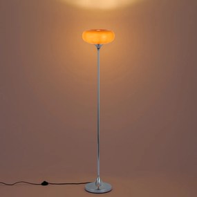 Retro vloerlamp chroom met oranje glazen kap 150cm - Glaze