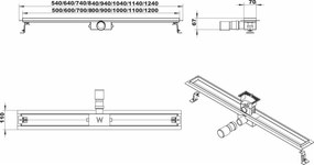 Mueller RVS douchegoot met zwart rooster 70cm