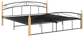 vidaXL Bedframe metaal en massief eikenhout zwart 180x200 cm