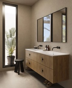 Muebles Avila badmeubel ribbelfront 160cm warm eiken met dubbele wastafel zonder kraangaten