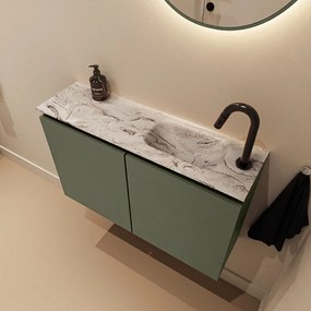 Mondiaz Ture DLux toiletmeubel 80cm army met wastafel glace rechts met kraangat