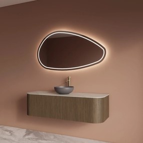 Gliss Design Alluro badmeubel ribbelfront met ronding links/rechts 140cm ash grey en wit marmer toppaneel