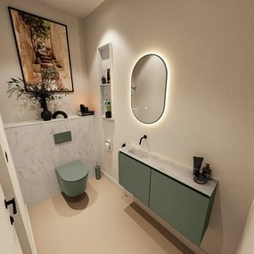 Mondiaz Ture DLux toiletmeubel 100cm army met wastafel opalo links zonder kraangat